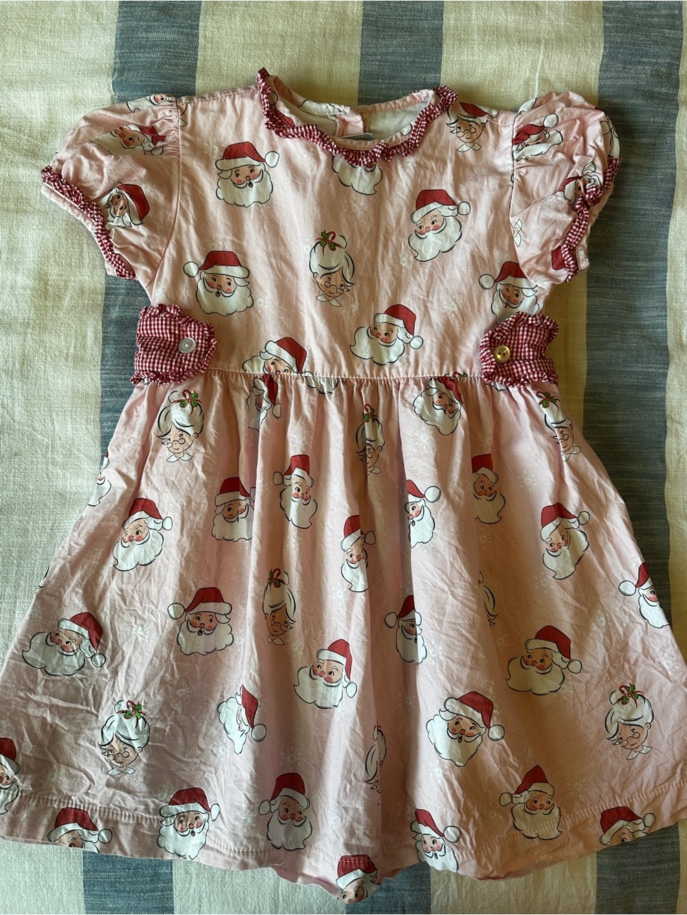 James and Lottie Girls' Pink Santa Print Holiday Dress